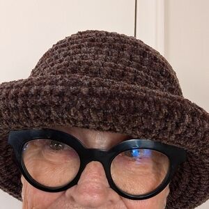 Brown Textured Hat with Black Glasses